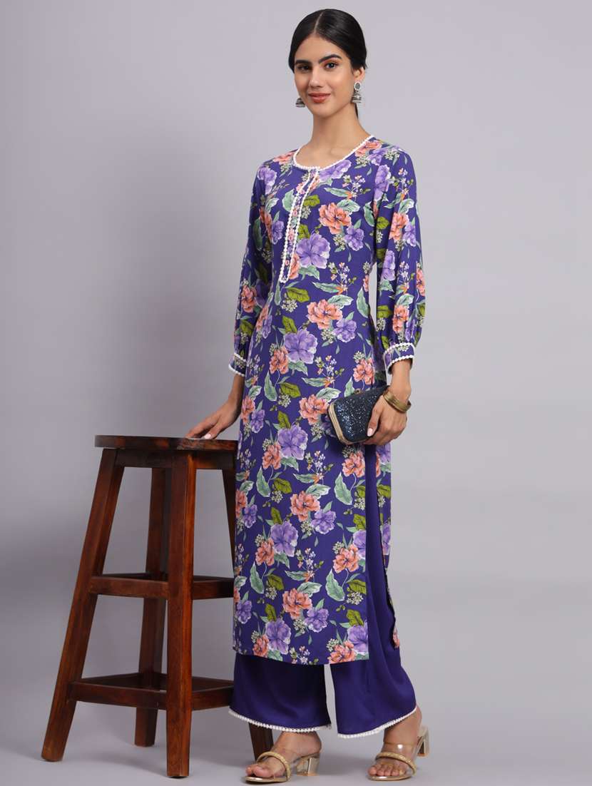 women printed kurta palazzo set  - 20174138 -  Standard Image - 3