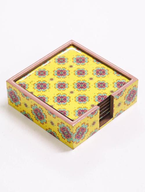 exquisite mdf coasters set of 6 with elegant wooden case - ambbi collections" - 20174323 -  Standard Image - 0