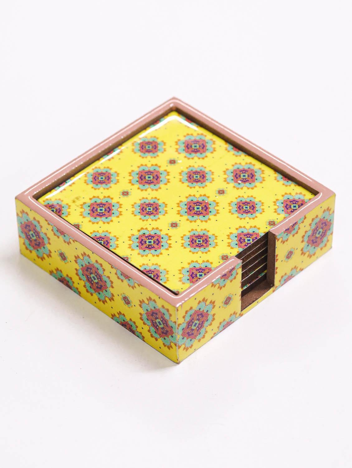exquisite mdf coasters set of 6 with elegant wooden case - ambbi collections" - 20174323 -  Zoom Image - 0