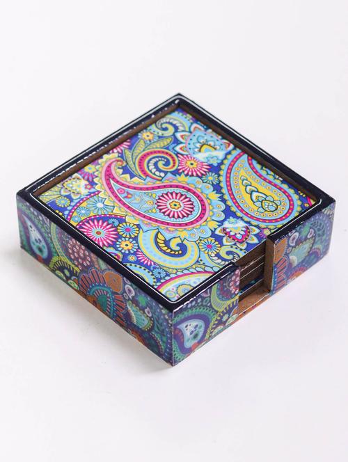 exquisite mdf coasters set of 6 with elegant wooden case - ambbi collections" - 20174324 -  Standard Image - 0