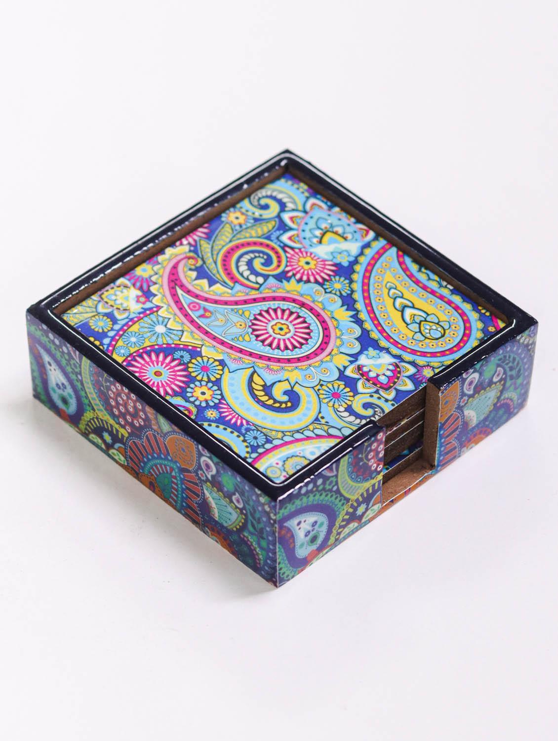 exquisite mdf coasters set of 6 with elegant wooden case - ambbi collections" - 20174324 -  Zoom Image - 0