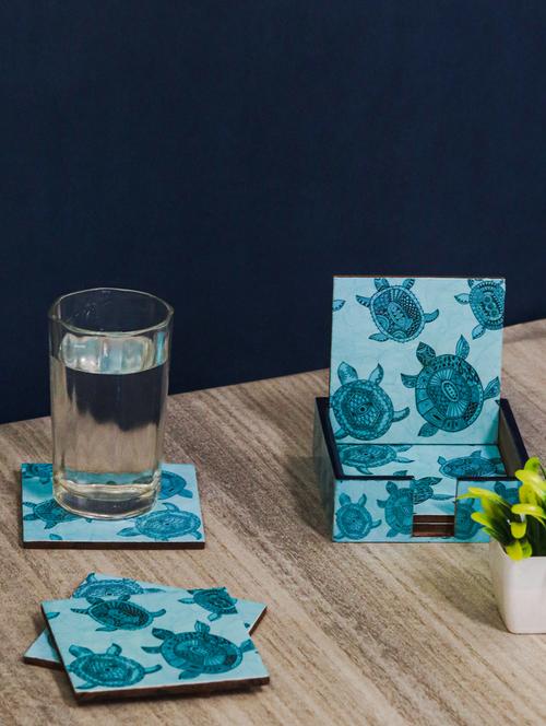 exquisite mdf coasters set of 6 with elegant wooden case - ambbi collections" - 20174327 - Standard Image - 0