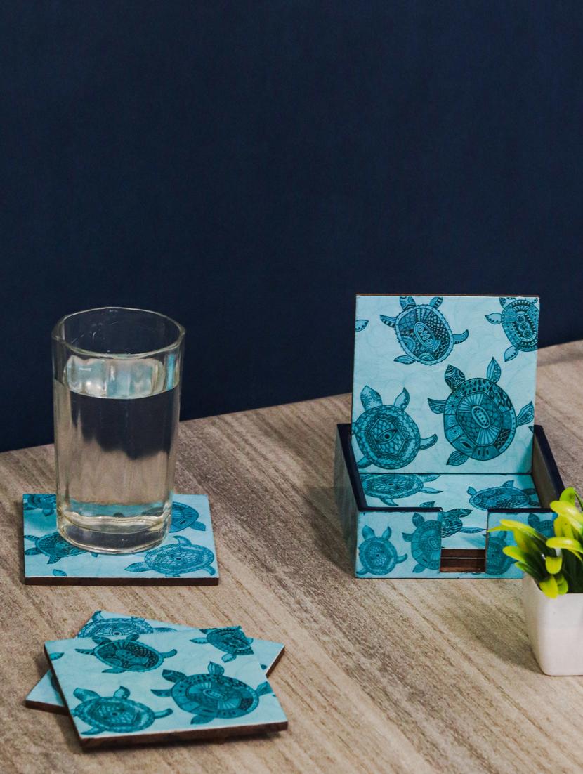 exquisite mdf coasters set of 6 with elegant wooden case - ambbi collections" - 20174327 - Zoom Image - 0