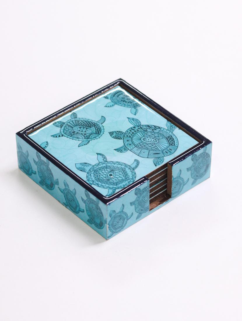 exquisite mdf coasters set of 6 with elegant wooden case - ambbi collections" - 20174327 - Standard Image - 3