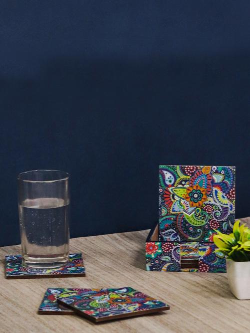 exquisite mdf coasters set of 6 with elegant wooden case - ambbi collections" - 20174329 -  Standard Image - 0