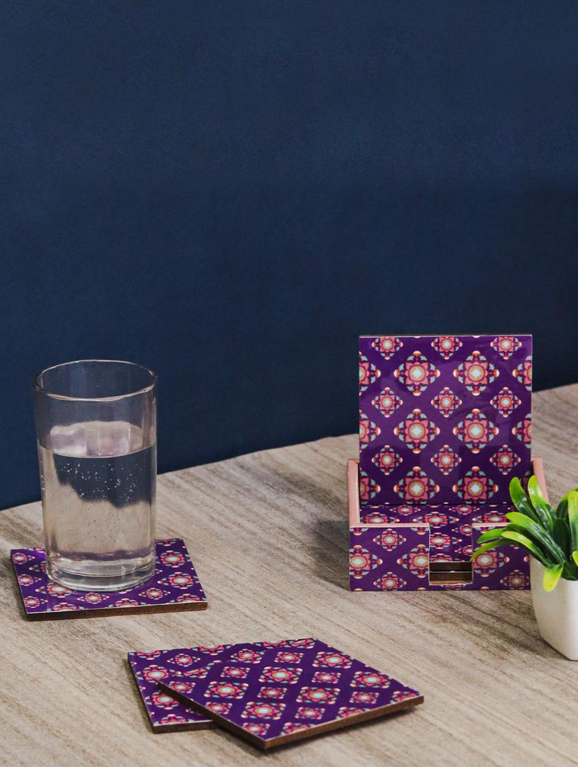 exquisite mdf coasters set of 6 with elegant wooden case - ambbi collections" - 20174330 - Zoom Image - 0