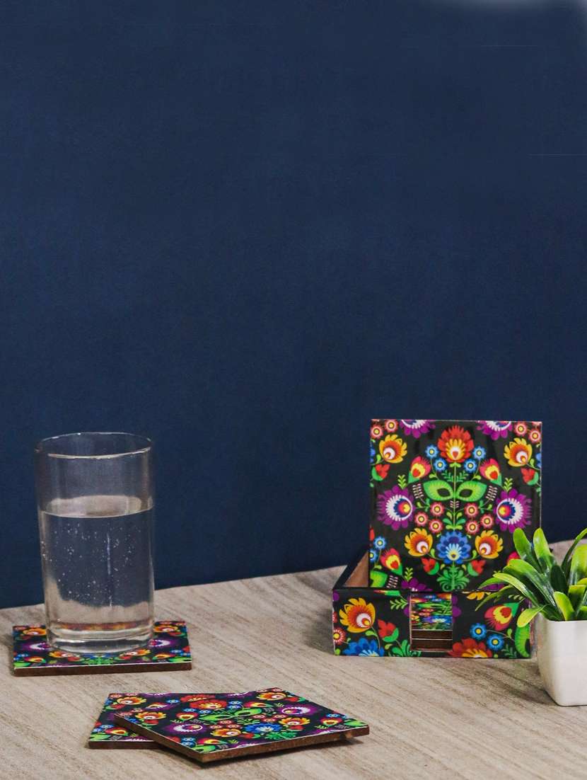 exquisite mdf coasters set of 6 with elegant wooden case - ambbi collections"