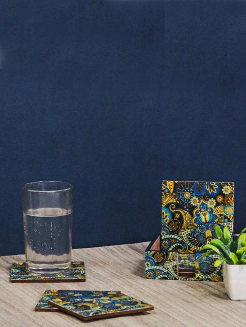 exquisite mdf coasters set of 6 with elegant wooden case - ambbi collections" - 20174332 -  Standard Image - 0