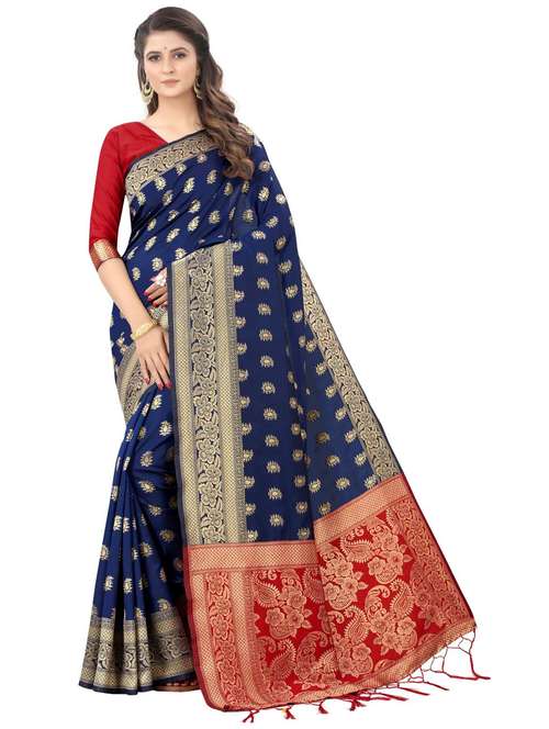 women's self design royal blue colored saree with blouse - 20175465 -  Standard Image - 0