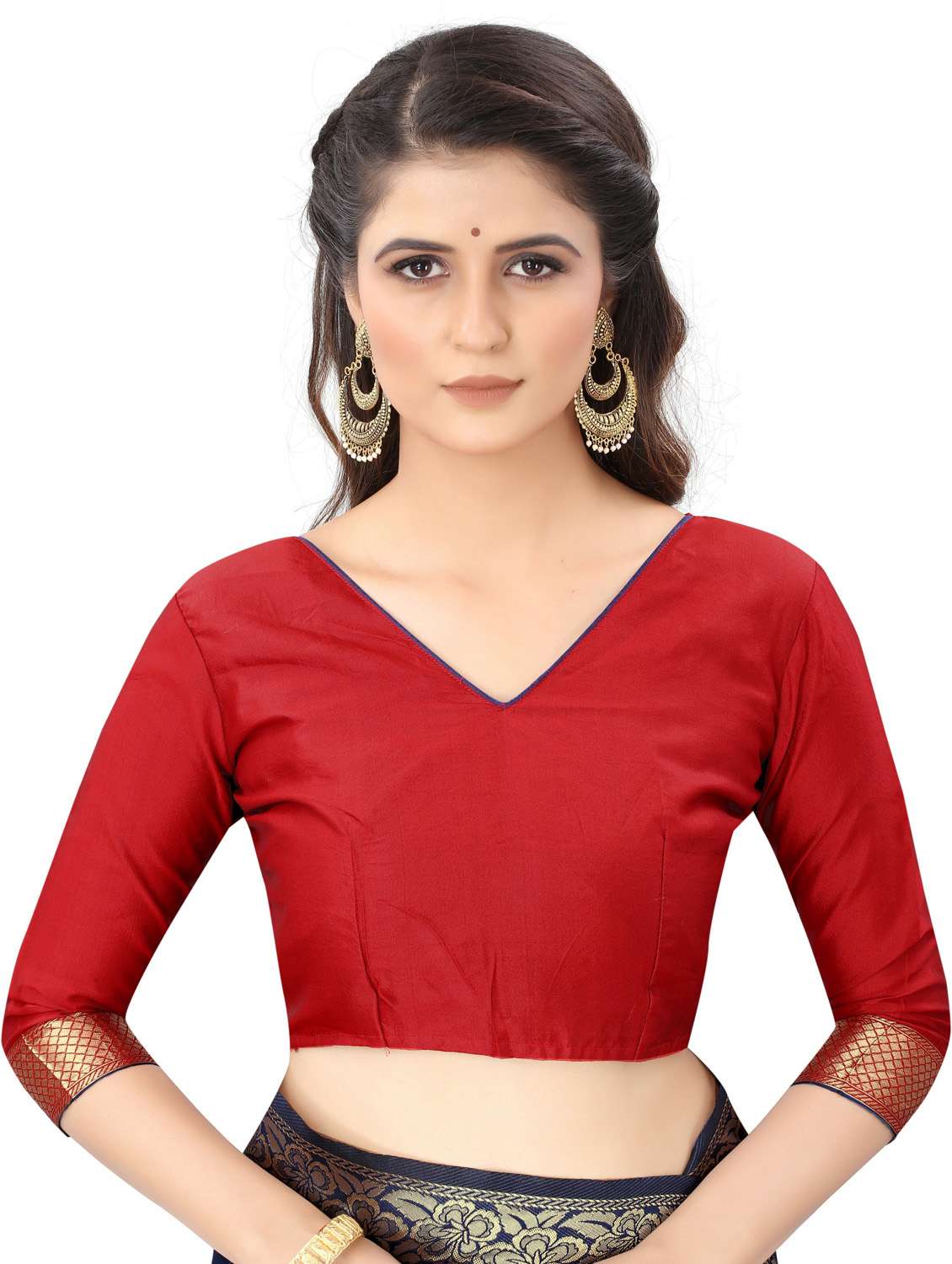 women's self design royal blue colored saree with blouse - 20175465 -  Standard Image - 3