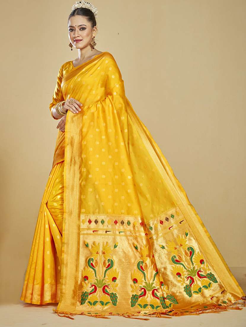 women's self design yellow colored saree with blouse