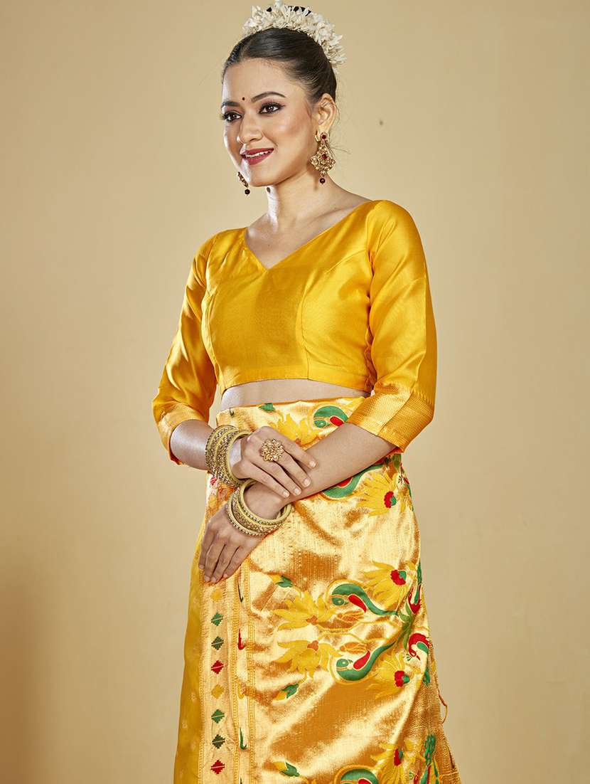 women's self design yellow colored saree with blouse - 20175629 -  Standard Image - 5