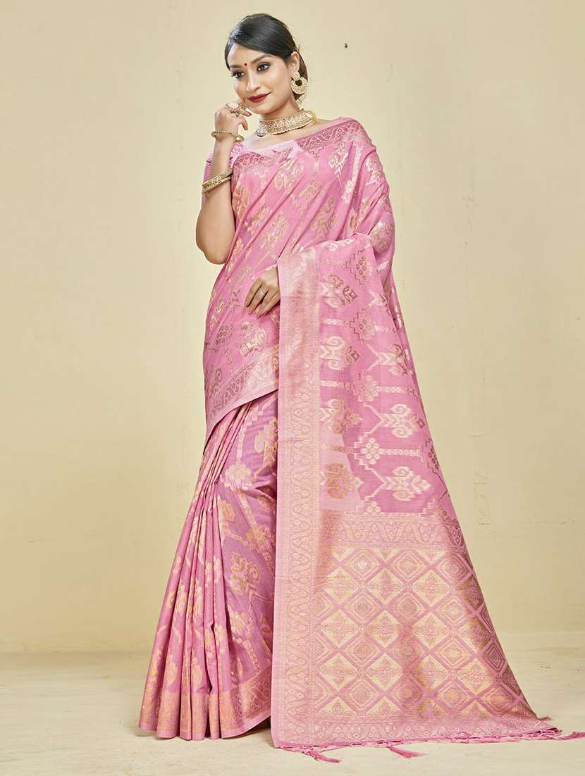 women's self design pink colored saree with blouse - 20175639 - Zoom Image - 0