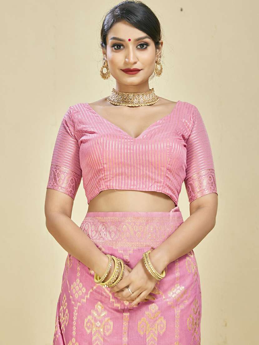 women's self design pink colored saree with blouse - 20175639 - Standard Image - 5