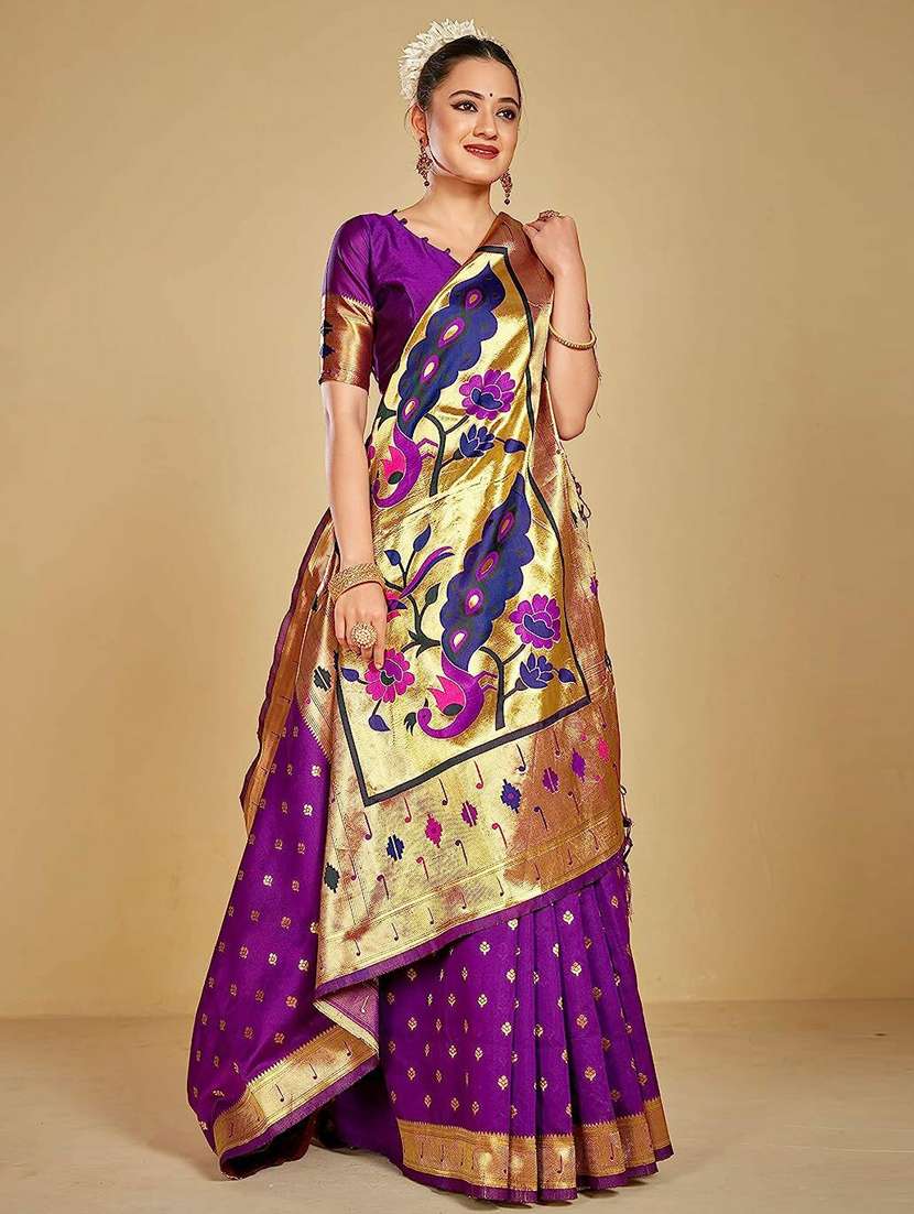 purple self design paithani saree with blouse