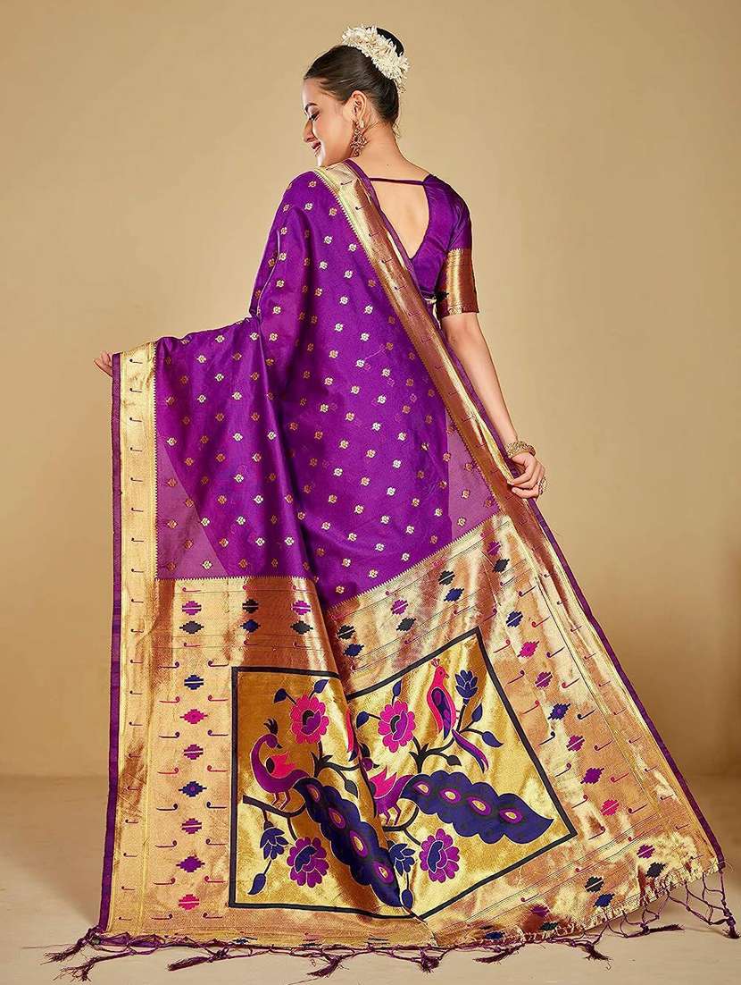 purple self design paithani saree with blouse - 20175646 -  Standard Image - 3
