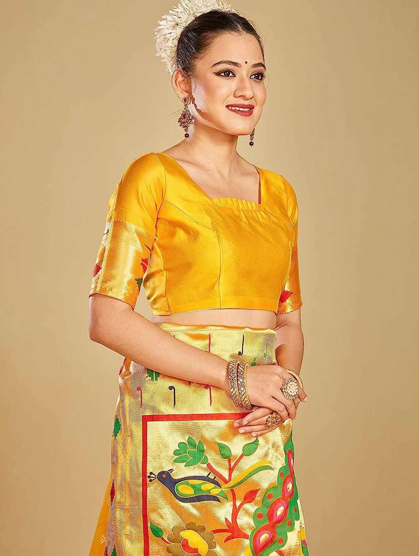 Women's Self Design Mustard Colored Saree With Blouse - 20175648 -  Standard Image - 3