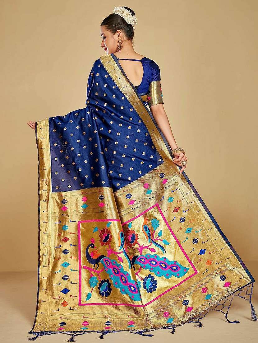 blue self design paithani saree with blouse  - 20175652 -  Standard Image - 3