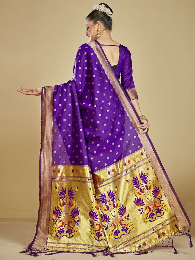 purple self design paithani saree with blouse - 20175655 -  Standard Image - 3