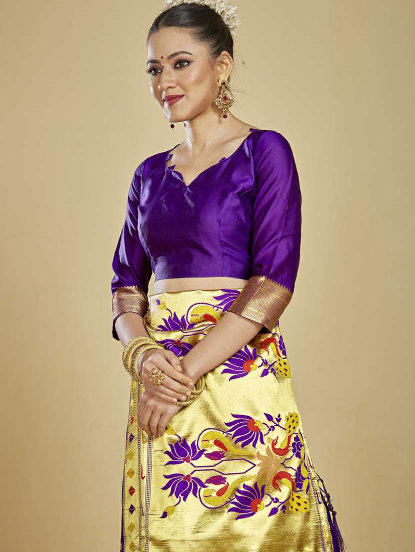 purple self design paithani saree with blouse - 20175655 -  Standard Image - 5