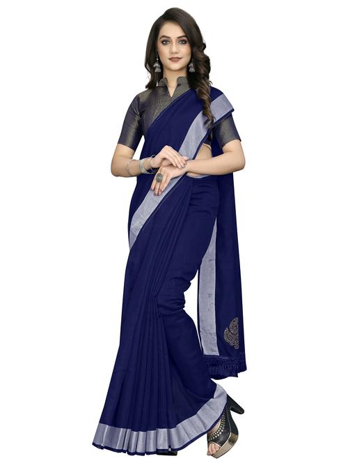 women's bordered blue colored saree with blouse - 20175787 - Standard Image - 0