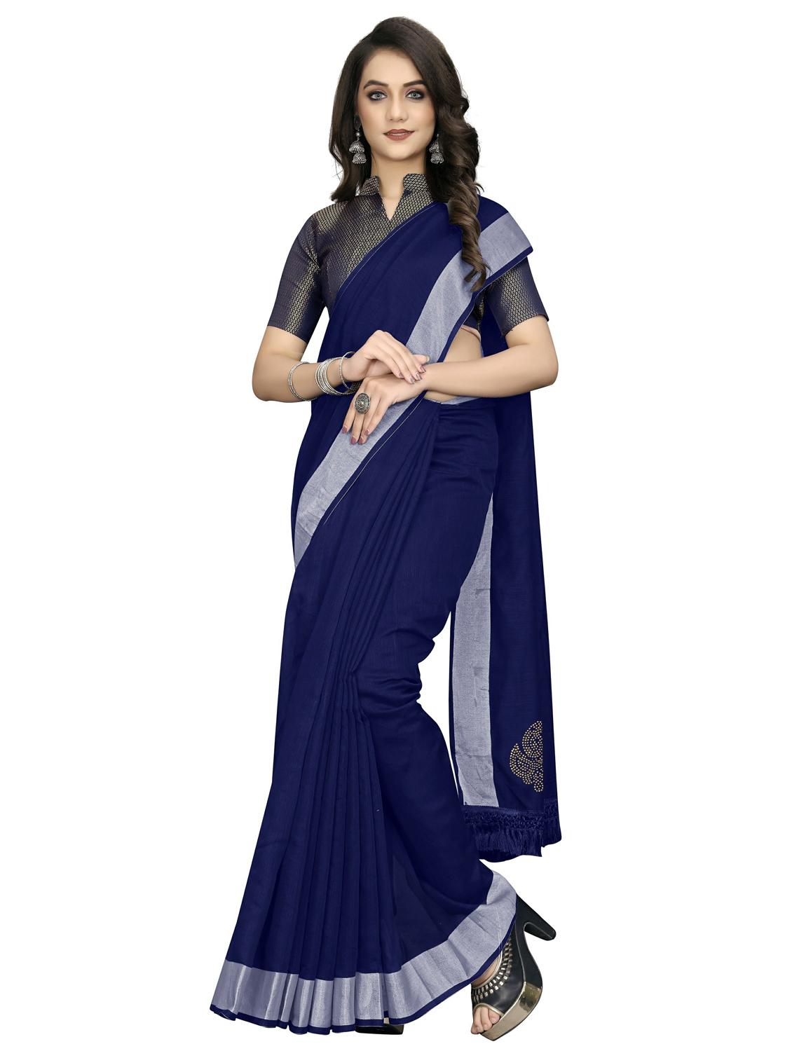 women's bordered blue colored saree with blouse - 20175787 - Zoom Image - 0