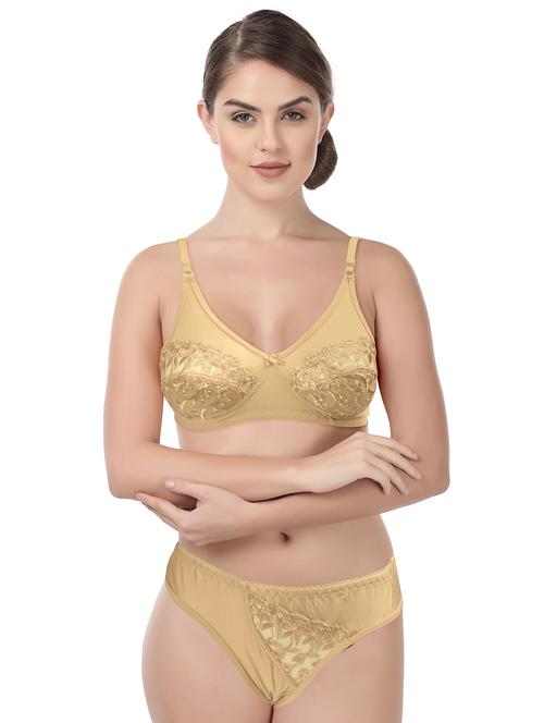 beige laced detailed bra and panty set - 20178325 -  Standard Image - 0