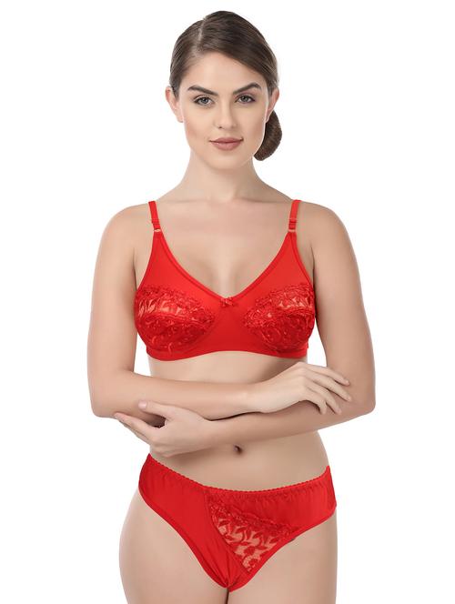red laced detailed bra and panty set - 20178327 -  Standard Image - 0