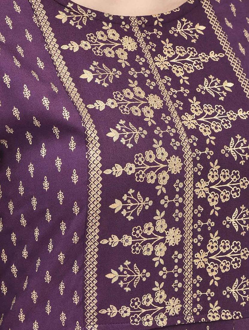 round neck foil printed a-line ethnic dress - 20178359 - Standard Image - 3