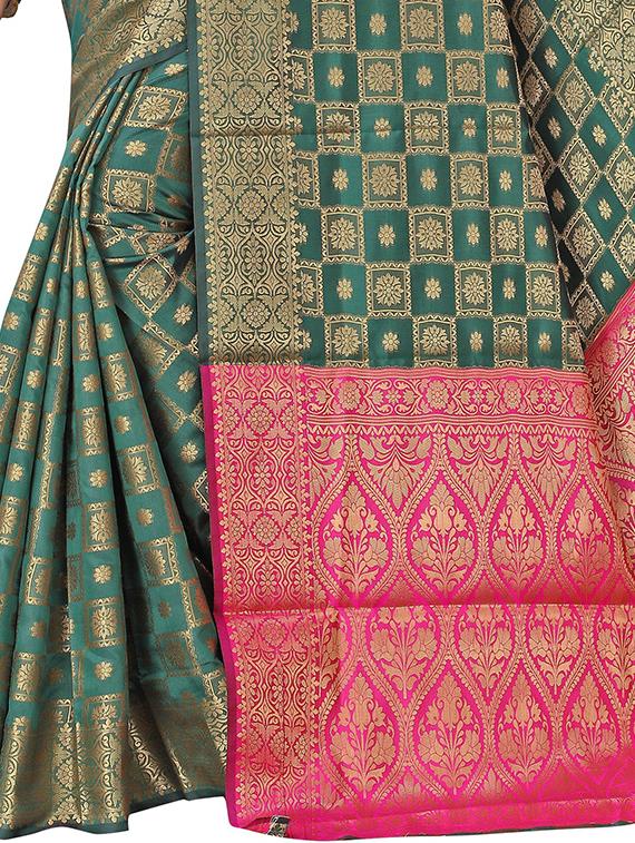 dark green self design banarasi saree with blouse - 20178591 - Standard Image - 3