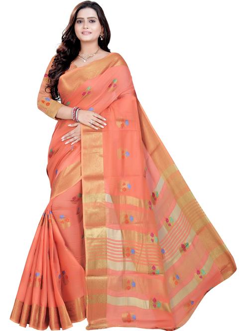 orange handloom saree with blouse - 20178594 - Standard Image - 0