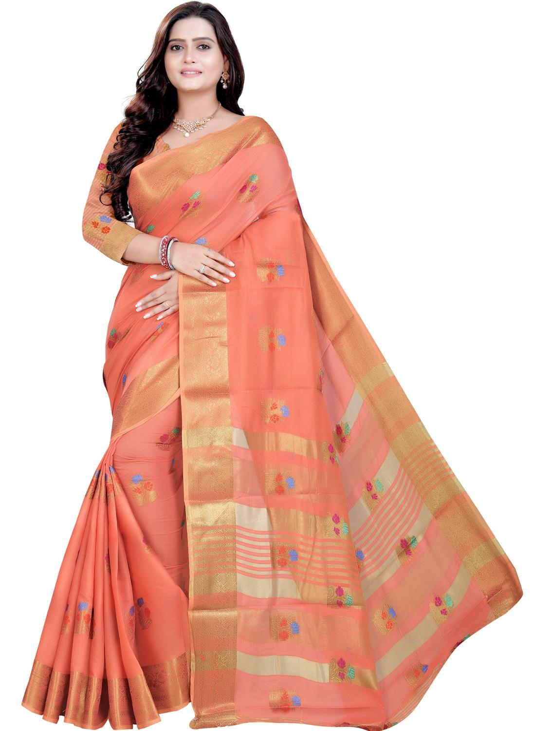 orange handloom saree with blouse - 20178594 - Zoom Image - 0
