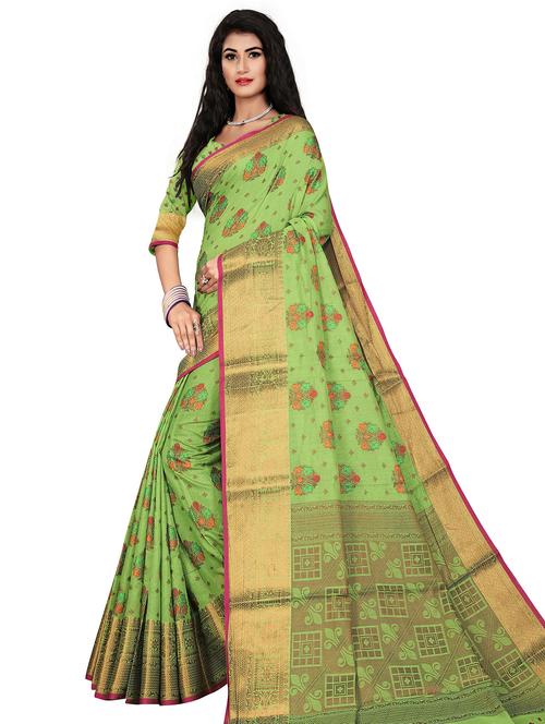 light green self design woven saree with blouse - 20178599 - Standard Image - 0