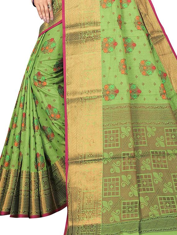 light green self design woven saree with blouse - 20178599 - Standard Image - 3