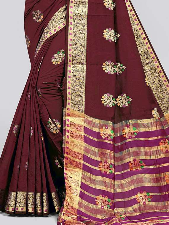 women's self design maroon colored saree with blouse - 20178602 -  Standard Image - 3
