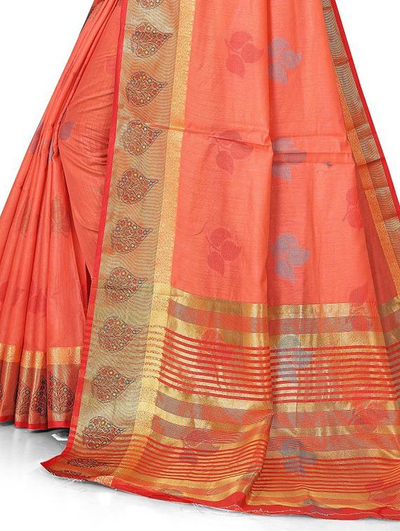 orange self design woven saree with blouse - 20178623 - Standard Image - 3