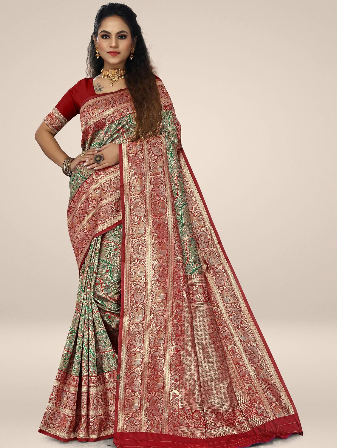 green self design kanjivaram saree with blouse - 20178637 -  Zoom Image - 0