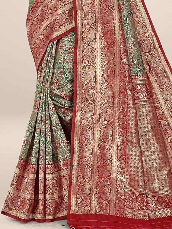 green self design kanjivaram saree with blouse - 20178637 - Standard Image - 3