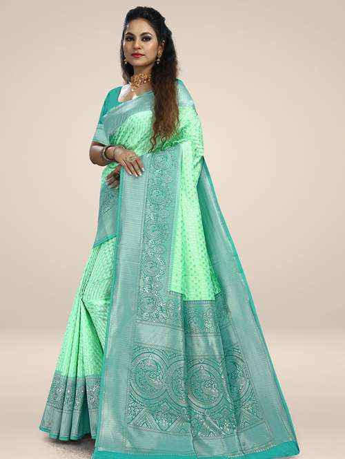 light green self design kanjivaram saree with blouse - 20178646 -  Standard Image - 0
