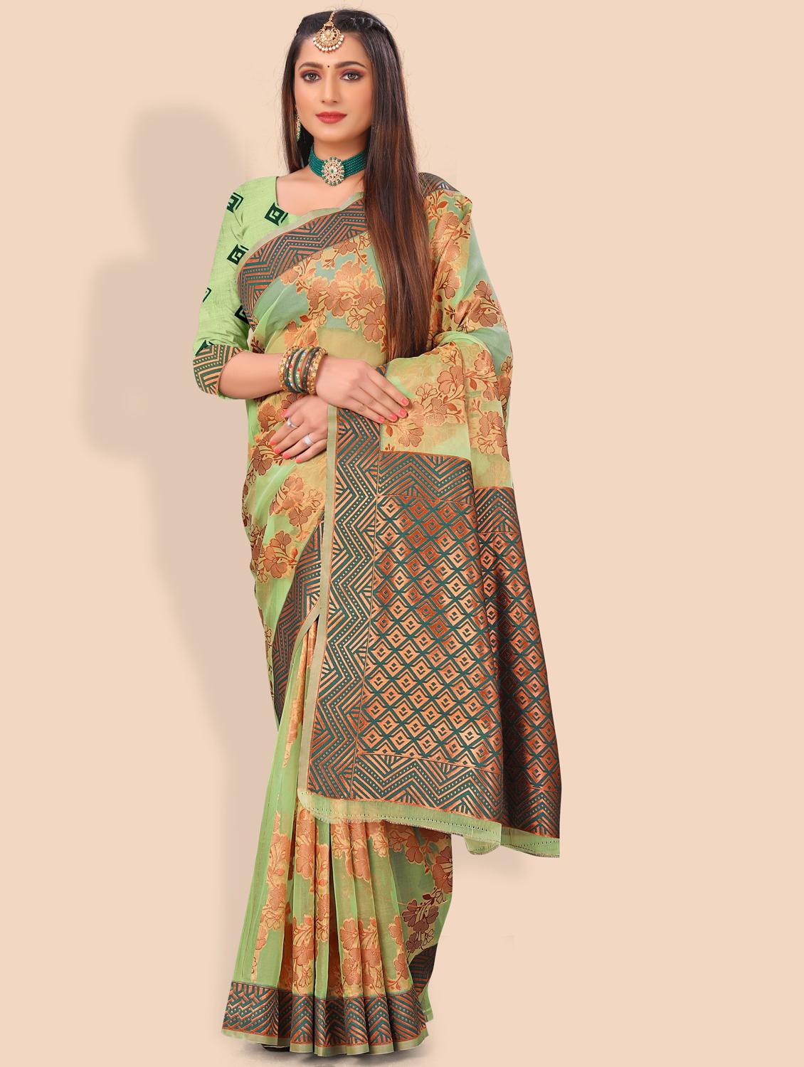 light green organza banarasi saree with blouse - 20178648 - Zoom Image - 0