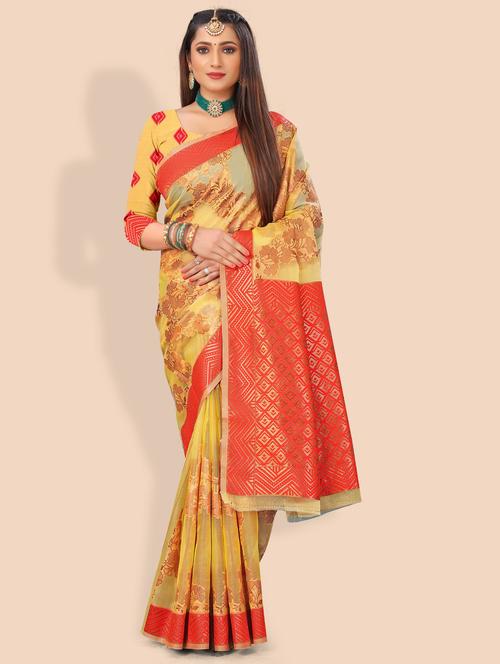 women's self design mustard colored saree with blouse - 20178655 - Standard Image - 0