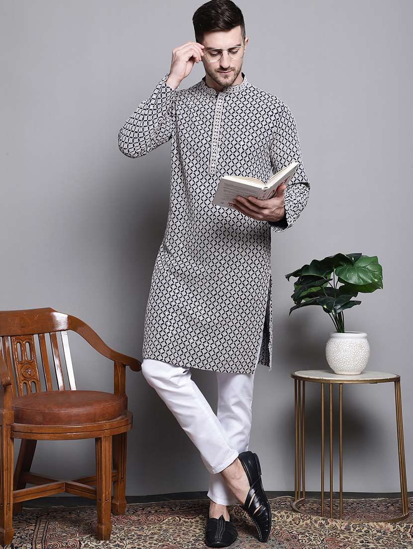 men embroidered long kurta - 20182037 -  Standard Image - 3