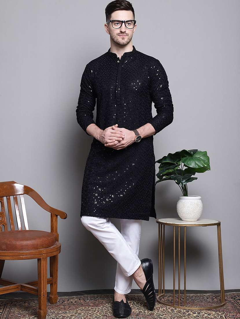 men embroidered long kurta - 20182038 -  Standard Image - 3