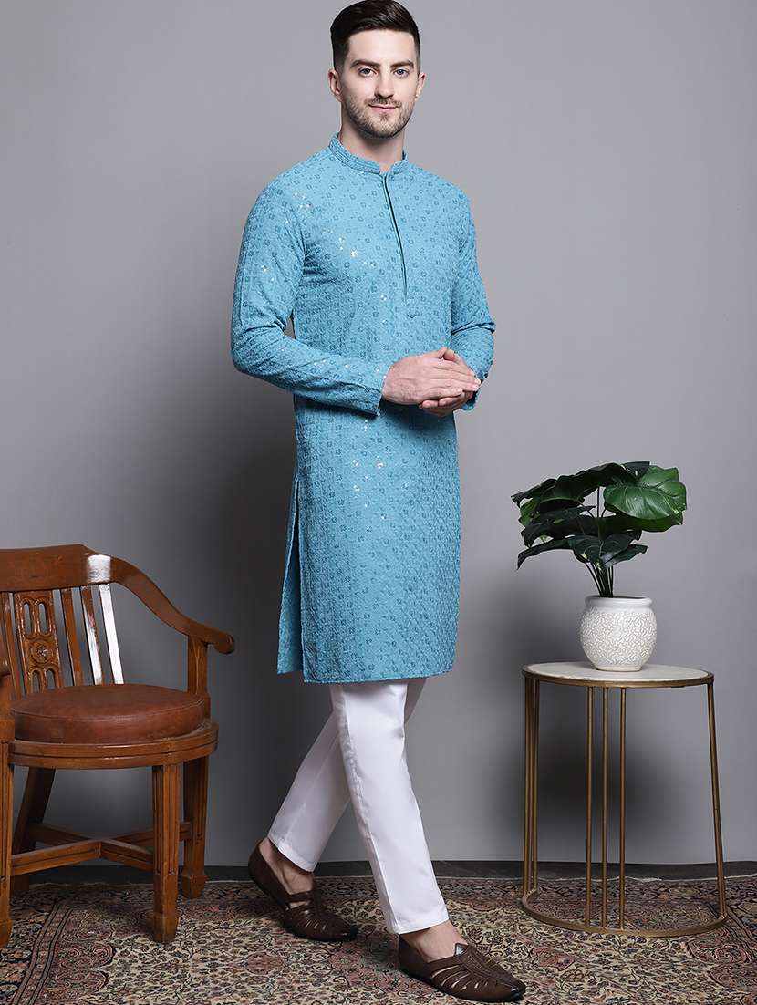 men embroidered long kurta - 20182039 -  Standard Image - 3