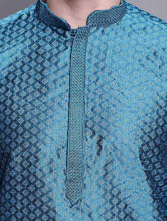 peacock silk blend kurta pyjama ethnic wear set - 20182052 -  Standard Image - 3