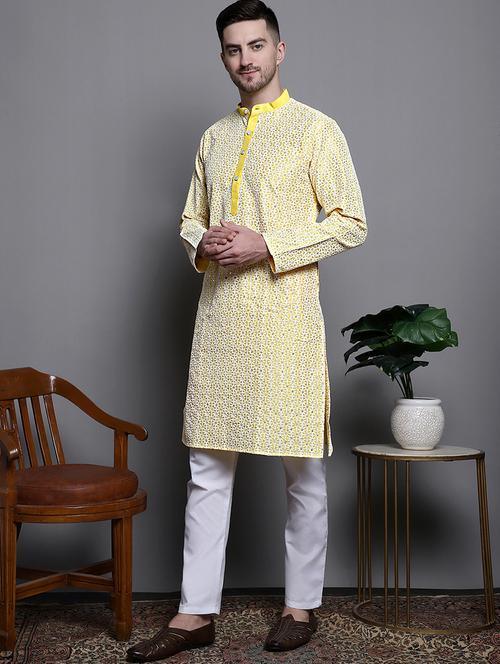 sequin embroidered pure cotton kurta with pyjamas - 20182069 - Standard Image - 0