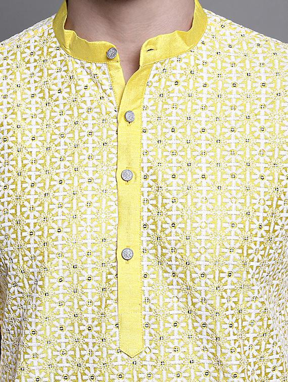 sequin embroidered pure cotton kurta with pyjamas - 20182069 - Standard Image - 3