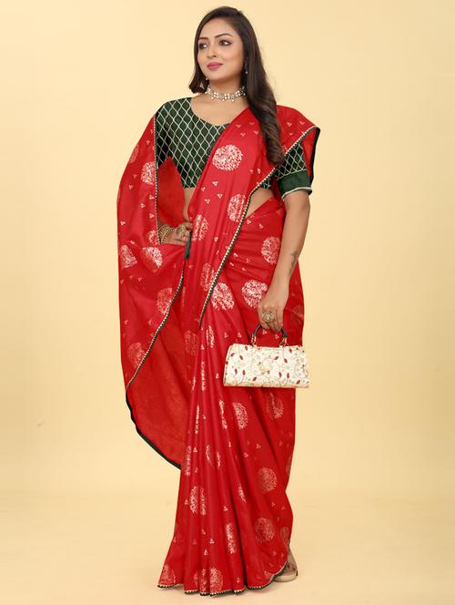red foil printed saree with blouse - 20182102 - Standard Image - 0