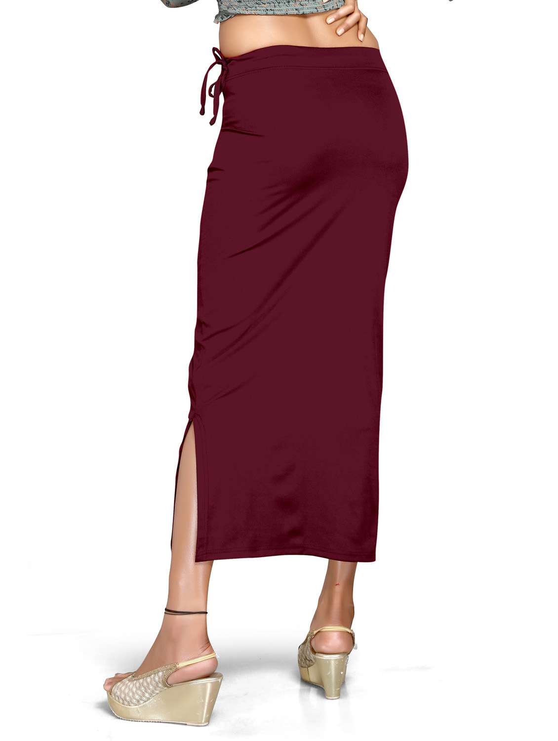 solid side slit saree shapewear - 20182795 -  Standard Image - 3