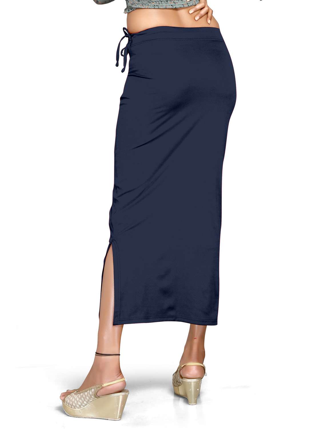 solid side slit saree shapewear - 20183216 -  Standard Image - 3
